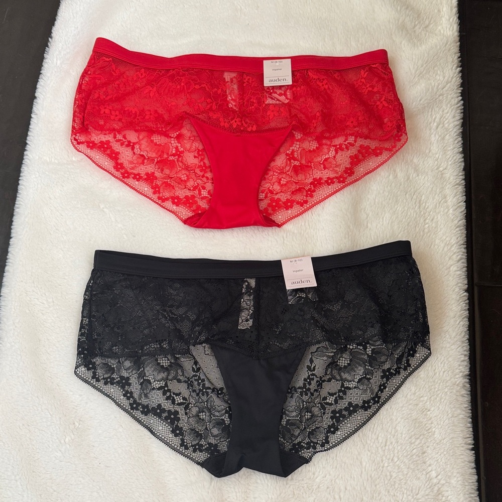 NWT Auden Red and Black Lace Hipster Panties Size M